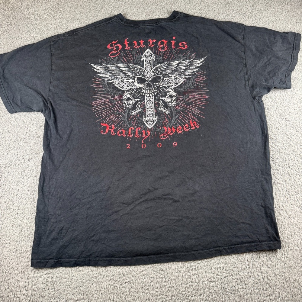 2009 Sturgis Motorcycle Rally Biker 2XL Double Sided T-Shirt Black Y2K